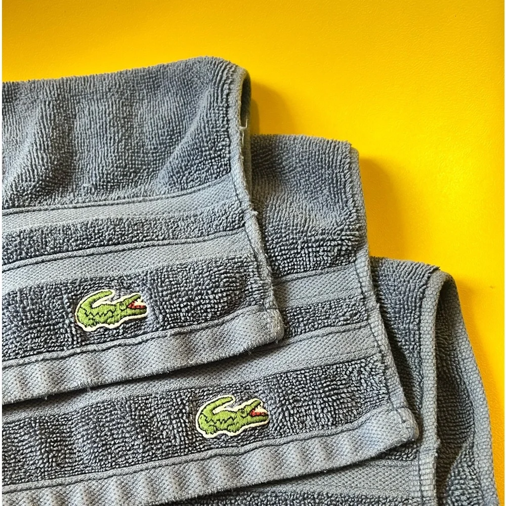 LACOSTE WASHCLOTH set of 3 faded blue green alligator vintage for cleaning cloth